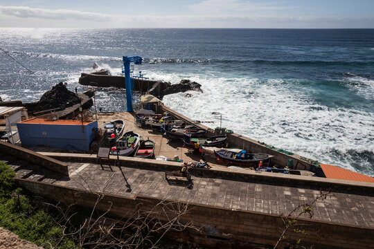 Small Fishing Harbor Exposed to Atlantic Waves in Punta del Hidalgo, T