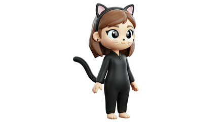 3D Cartoon Girl in Black Cat Costume