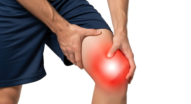 Close up of a person experiencing intense thigh pain and discomfort