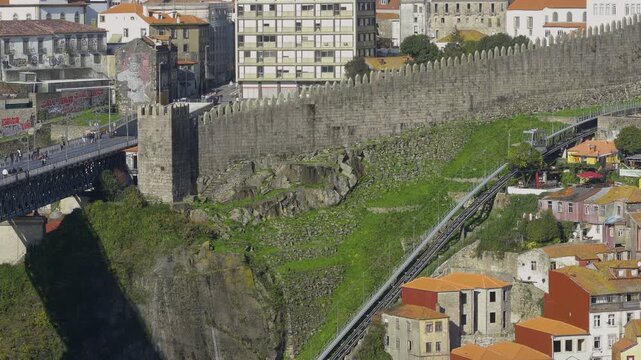 Medieval city walls surrounded by greenery overlooking the river.