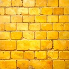 Vibrant yellow brick wall illustration; stylized, with cracks and imperfections, a rich texture