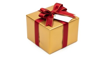 Obraz premium A beautifully wrapped gift box with a red ribbon and bow