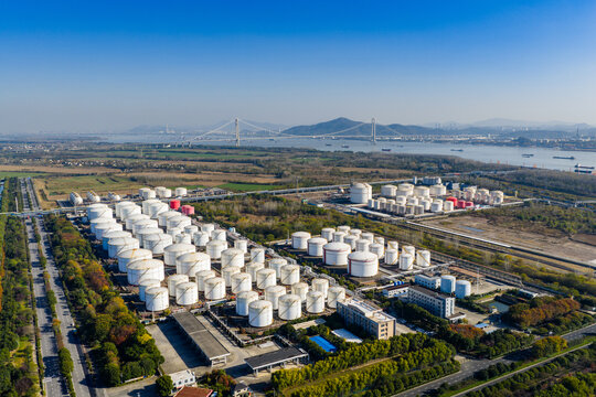 Aerial View of Oil Storage Tanks in Industrial Zone

