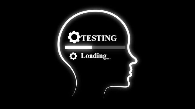 Glowing neon Human Head Profile With testing loading in Mind. Business creativity and Innovation concept. Abstract visual representing creative thinking, strategic strategy, and future vision.