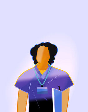 Female medical professional in scrubs holding folder