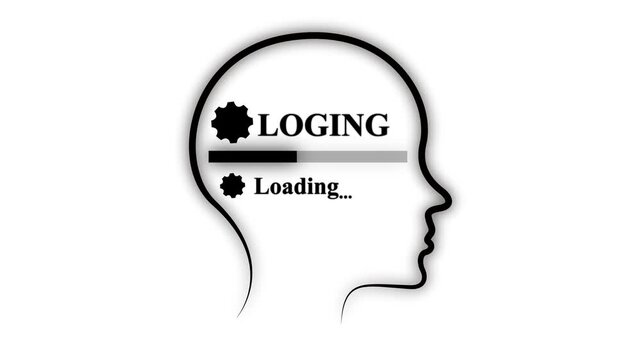 Glowing neon Human Head Profile With loging loading in Mind. Business creativity and Innovation concept. Abstract visual representing creative thinking, strategic strategy, and future vision.