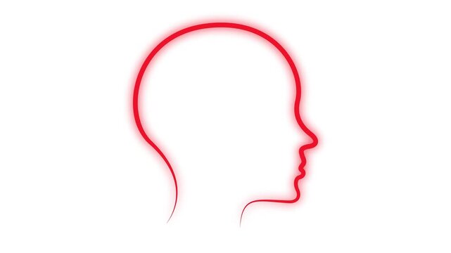 Abstract glowing human brain icon animation on black background. 4k motion graphics animation.