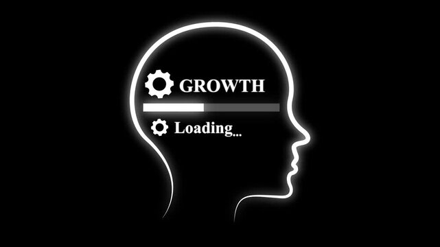 Abstract Glowing neon human brain with digital growth loading Bar animation, 4k video, Mind processing and artificial intelligence concept loop animation.