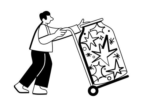 man pushing cart with ideas, business creativity and innovation