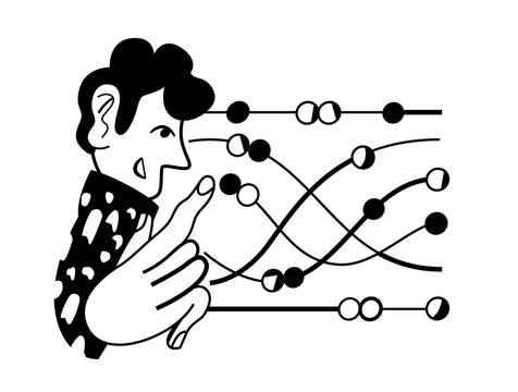 man analyzing data flow, business decision and strategy illustration