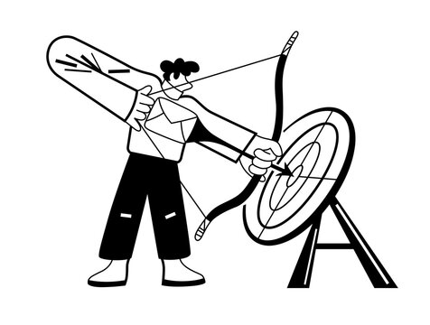 man aiming at target, business goals and marketing focus