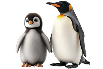 Fototapeta premium King Penguin and Chick on White Background