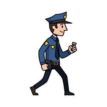 Police Officer Walking With Radio Cartoon