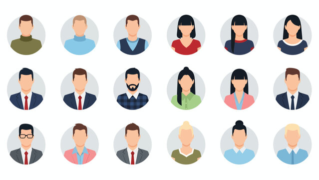 Diverse group of circular avatars depicting business professionals for team and corporate design.