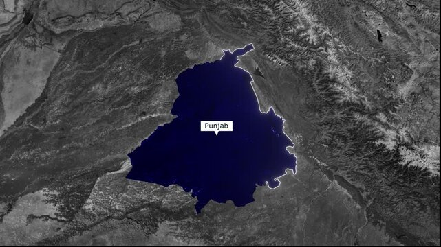 Punjab India State Satellite Map With Highlighted Regional Border Animation