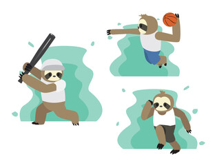 Obraz premium Sloth Sports Cartoon Character Marathon Baseball Basketball Side