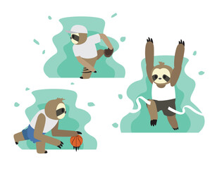 Obraz premium Sloth Sports Cartoon Character Marathon Baseball Basketball Run