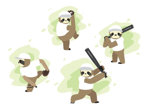Sloth Sports Cartoon Character Baseball Player