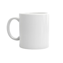 Simple white ceramic mug with handle, perfectly designed for coffee or tea, isolated on transparent background