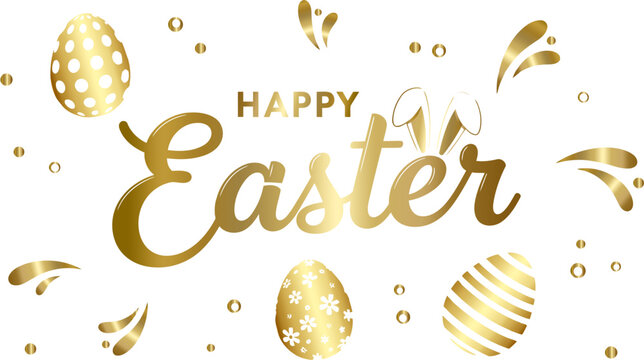 A happy Easter card design featuring golden easter eggs as a festive celebration symbol with elegant vector illustration font and gold holiday lettering