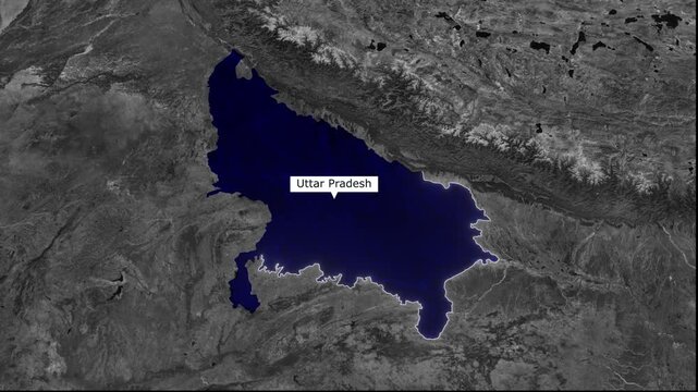 Uttar Pradesh Satellite View: A captivating satellite view highlighting the distinct outline of Uttar Pradesh, presenting a geographical perspective.