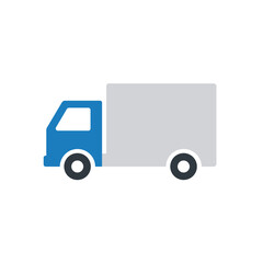 Fototapeta premium Blue and Grey Delivery Truck Flat Design Vector - Commercial Logistics Transport Icon