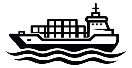 Obraz premium Bold line art illustration of a container ship depicting transporting cargo across the sea for global shipping and logistics