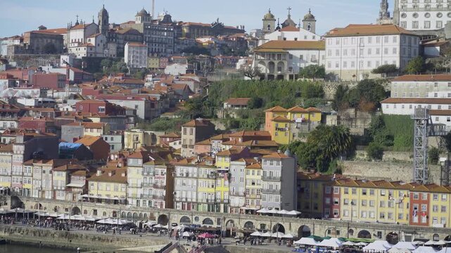 View of the colorful historic houses of the Ribeira district.
