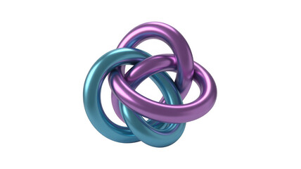 Fototapeta premium Interlocking purple and blue metallic rings interlocking rings isolated on a transparent background