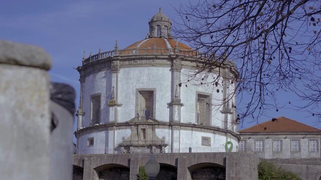Ground-level view of the circular Monastery of Serra do Pilar.