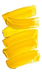 Vibrant yellow paint streaks are layered vertically on a white canvas creating an abstract, textured brushstroke design