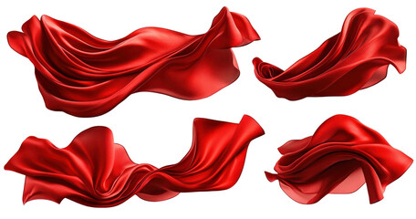Fototapeta premium Red Silk Cloth Fluttering in Air, Textured Fabrics