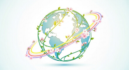 Earth globe with colorful vines and flowers symbolizing eco friendly and sustainable living