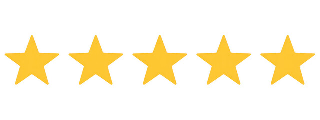Obraz premium Five gold stars rating review isolated on a transparent background