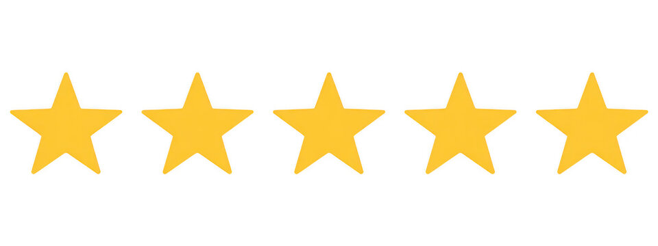 Five gold stars rating review isolated on a transparent background