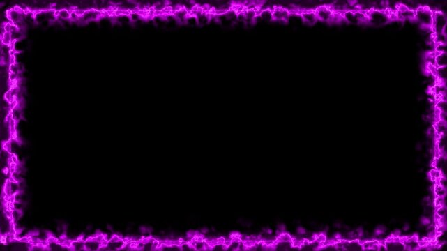 4K Abstract Purple Electric Frame Motion, Glowing Magenta Plasma Border on Black Background, Neon Light Rectangle Animation for Gaming Intro, Streaming and Creative Video Overlay.