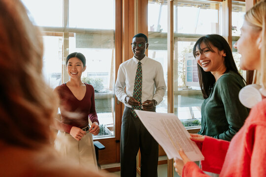 Diverse group of professionals collaborating in office