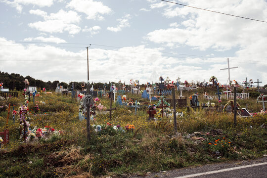 Graveyard with Colorful Crosses