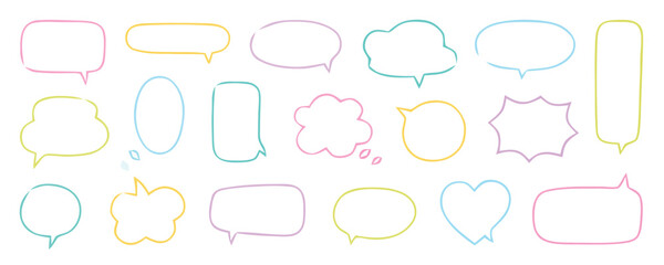 Colorful Hand-Drawn Speech Bubbles and Thought Balloons Set.