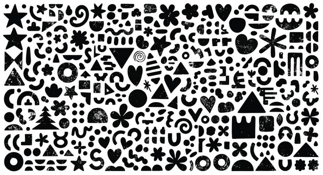Abstract collection of hand drawn geometric and organic shapes.