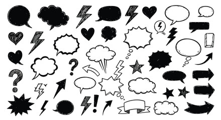 Collection of hand drawn doodle graphic elements and symbols. © Muginandaru
