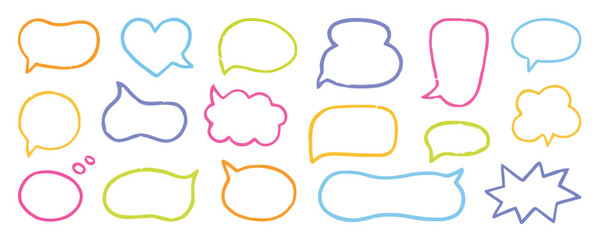 Colorful Hand-Drawn Speech Bubbles and Thought Balloons Collection.