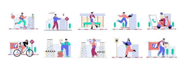Set of 10 workaholic illustrations packs. Flat vector concepts.