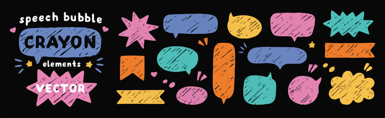 Obraz premium Colorful Crayon-Style Speech Bubbles and Banners Vector Set.