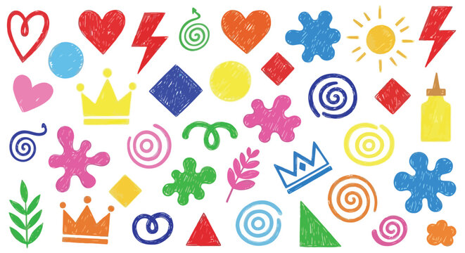 Colorful Hand Drawn Doodle Elements Collection for Creative Design Projects.