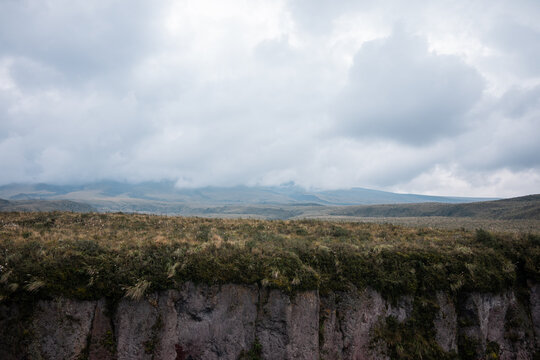 Highland plateau and cloudy mountains in Cotopaxi