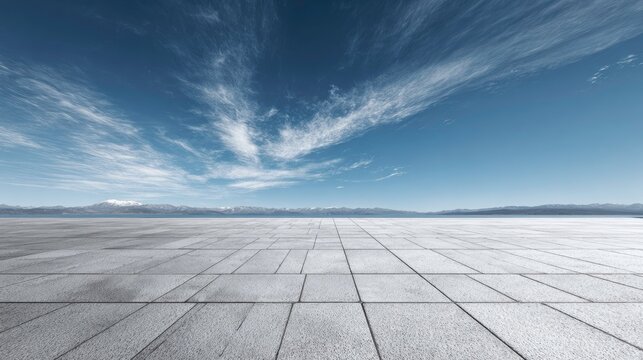 Concrete ground with blue sky and clouds.