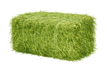 Green hay bale, rectangular compressed fodder for livestock, animal feed, agriculture supply, farm resource on transparent background