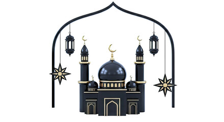 Obraz premium Black and Gold Mosque with Ramadan Decorations
