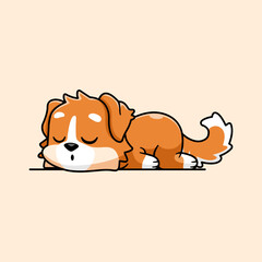 Cute Sleeping Puppy Dog Cartoon Illustration for Pet Care, Relaxation, and Cozy Design Theme © Rakka